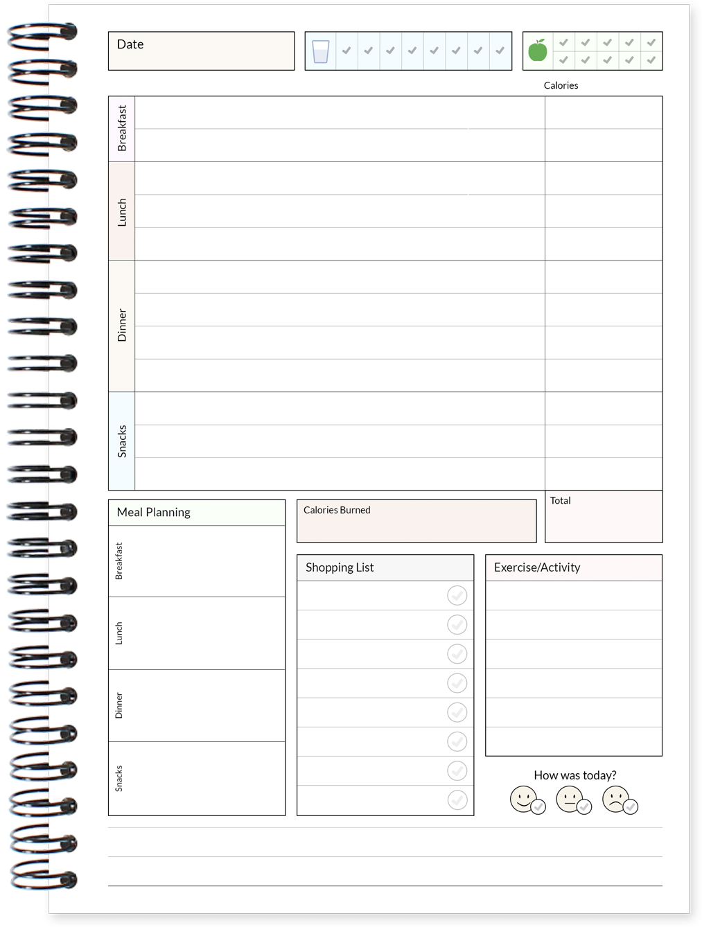 Day per page calorie food diary log page