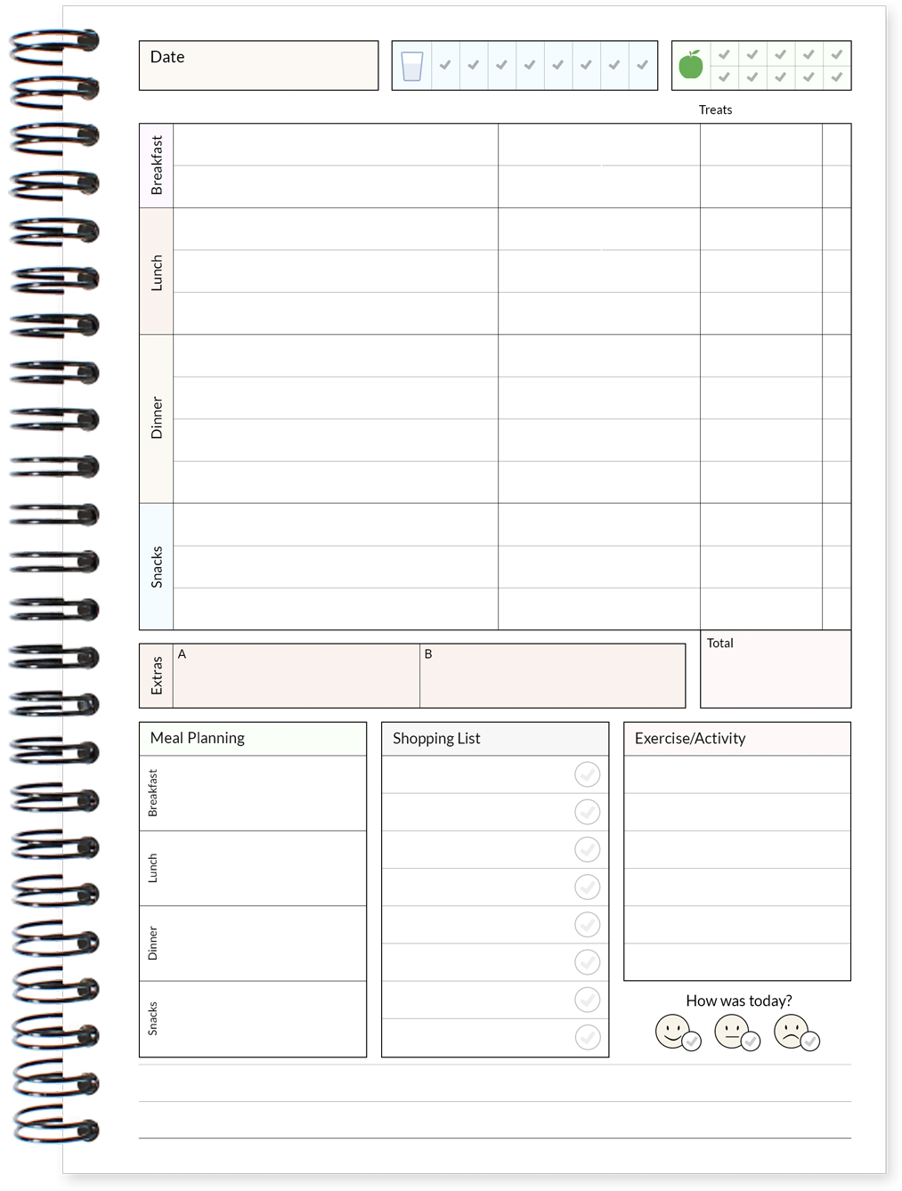 Day per page slimming world food diary log page