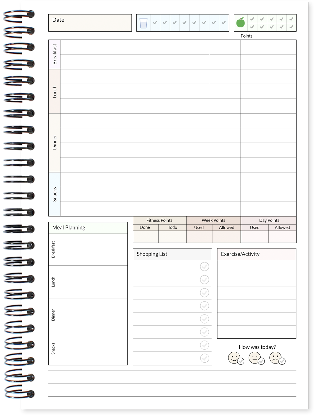 Day per page weight watchers food diary log page